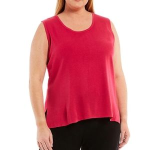 Ming Wang Plus Size Scoop Neck Sleeveless Side Slit Knit Tank